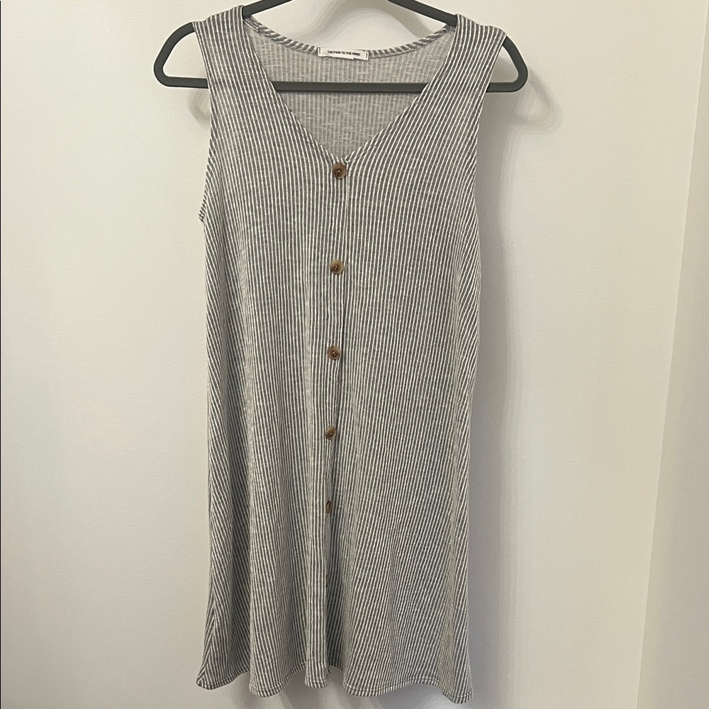 Caution To The Wind Gray & White Striped Knit dress